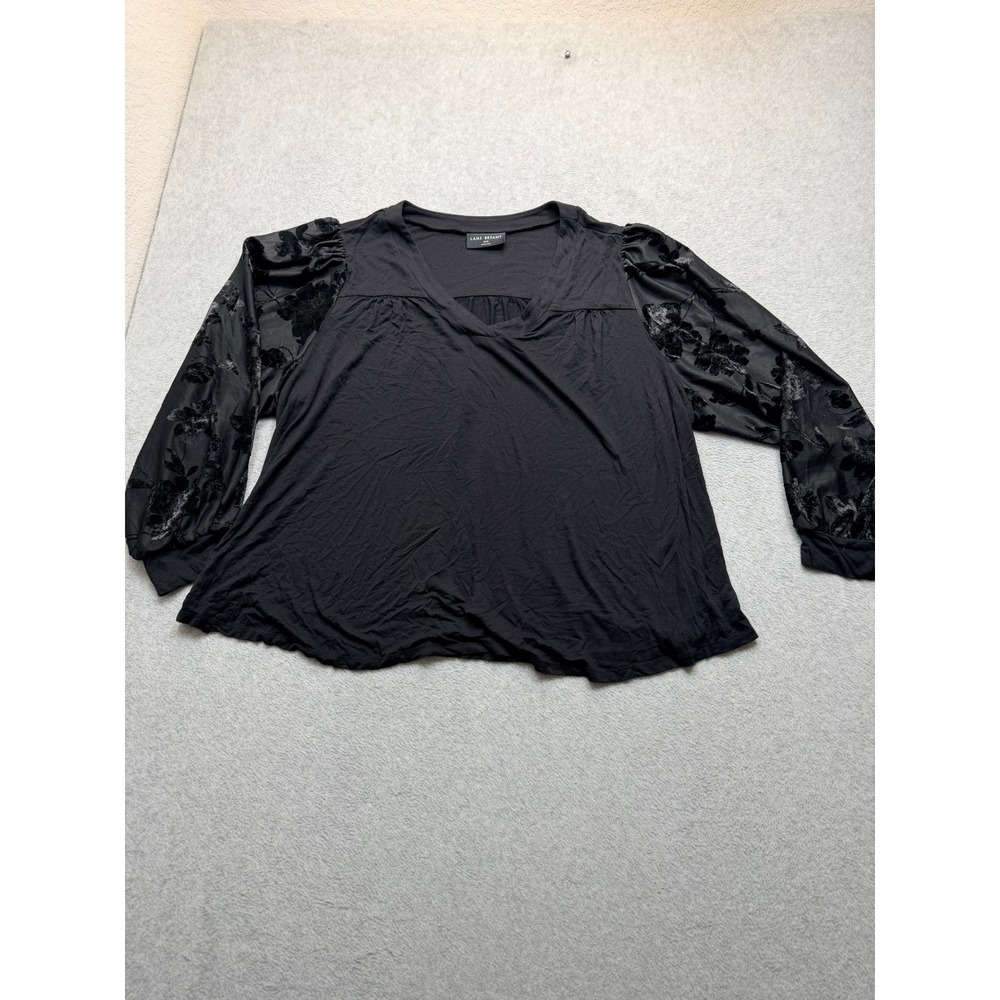 Lane Bryant Black Burnout Velvet Floral Sleeve V-Neck Knit Top Plus Size 26/28